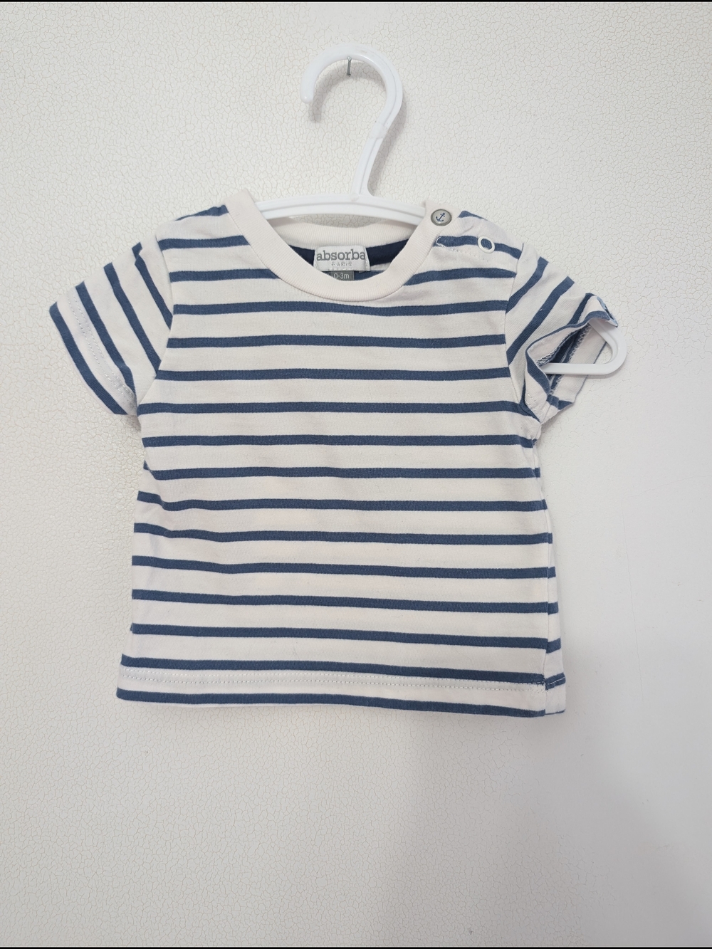 Absorba White and Navy Striped Short Sleeve Tee 0-3 M